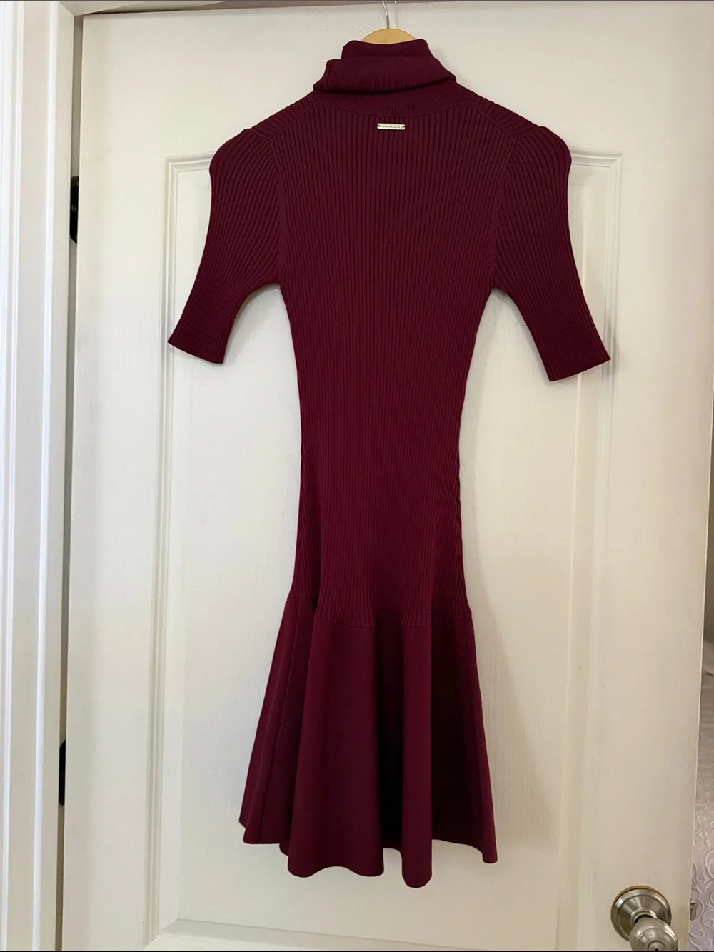 Michael Kors Burgundy Ribbed Turtleneck Midi Dress